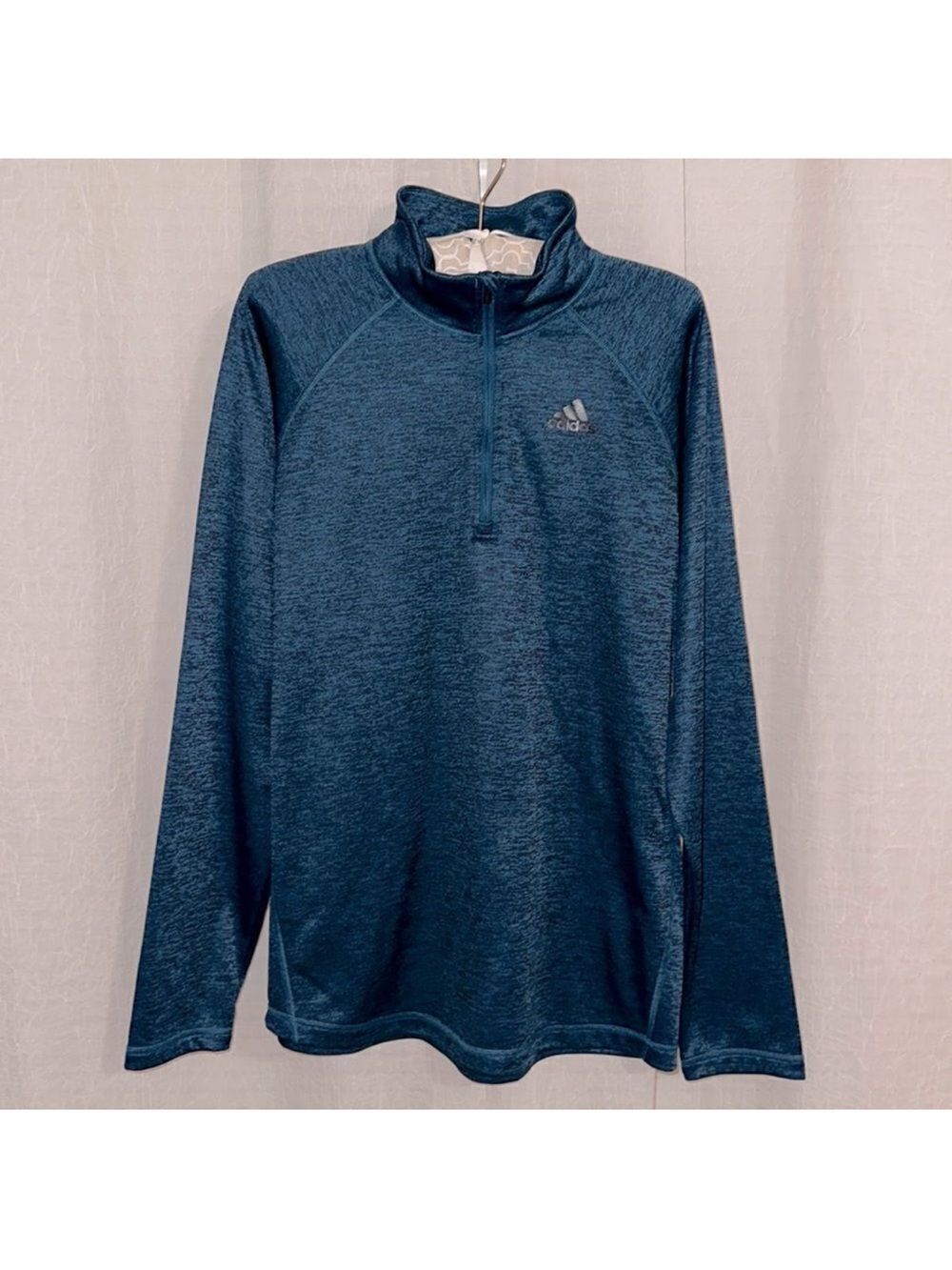 adidas L climalite Blue Black Heathered Quarter Zip Pullover Athletic Sweatshirt